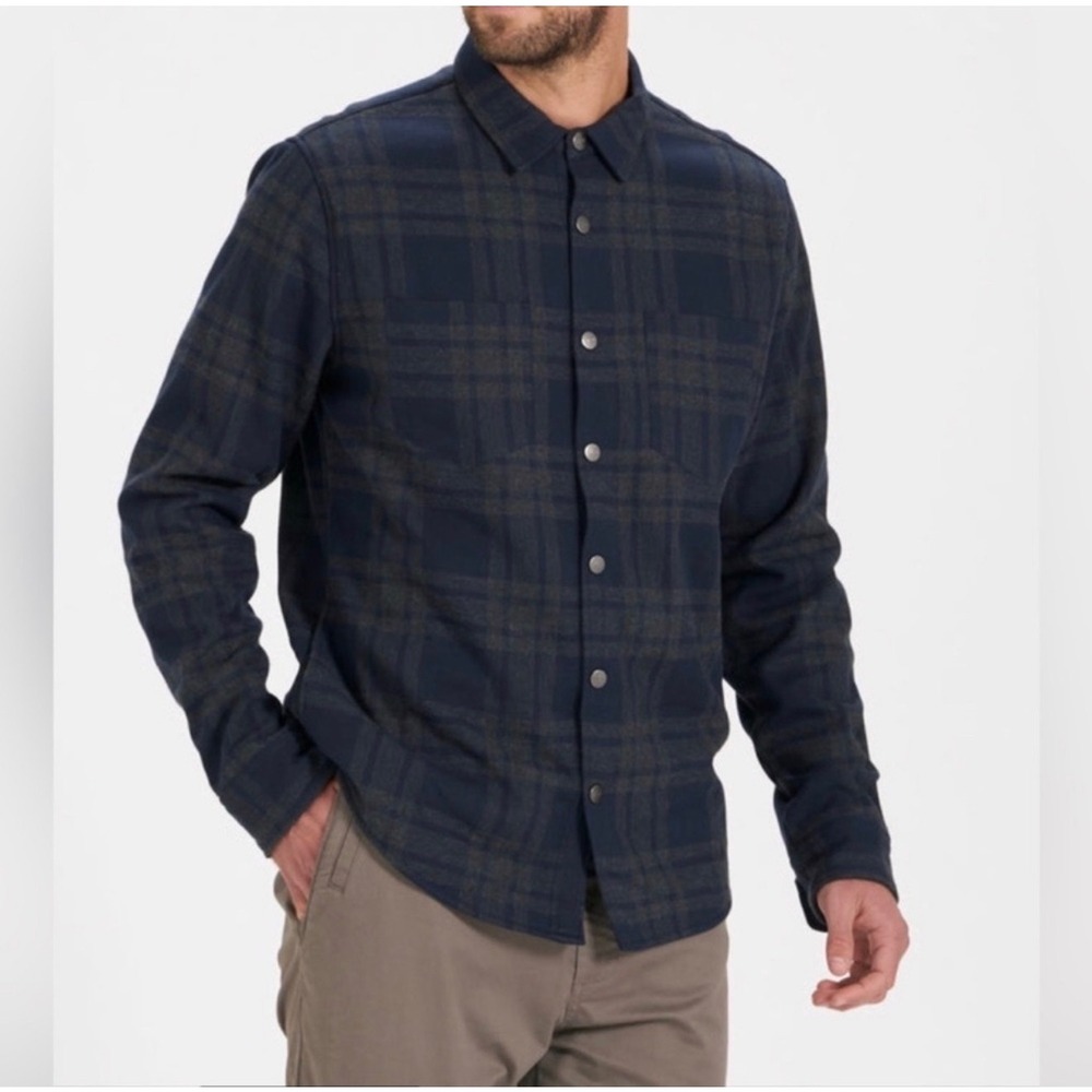 Vuori Canyon Insulated Shirt Jacket Mens Medium Navy Plaid Excellent Shacket